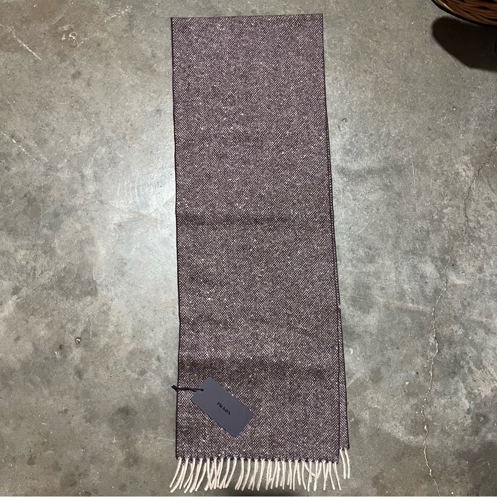 Prada Italy Rectangular Scarf Burgundy Mix Color 100% Cashmere Fringe NWT FLAW